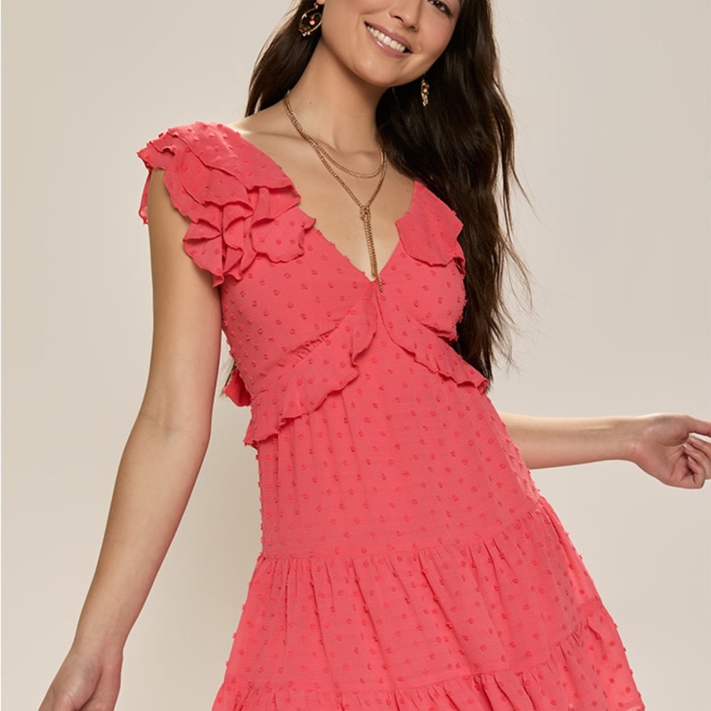 Francesca's Collections Coral Ruffle Mini Dress